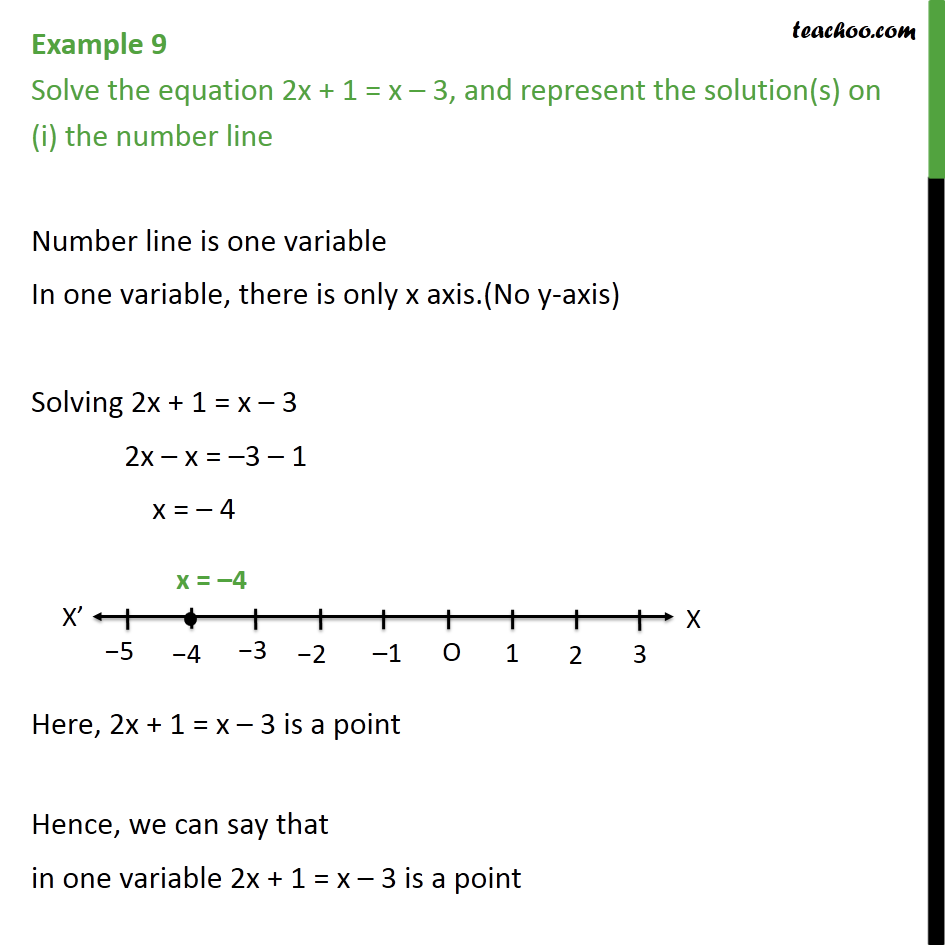 Example 9 - Solve the equation 2x + 1 = x - 3 - Chapter 4 - Examples