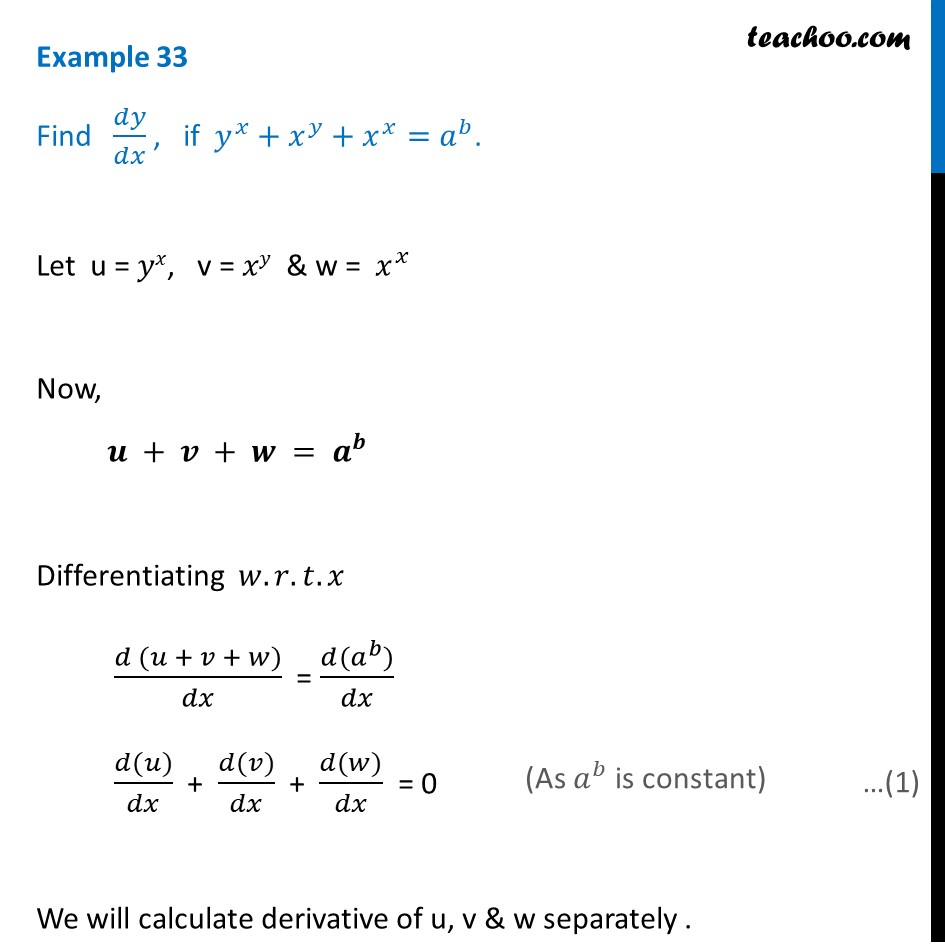 Example 33 Find Dydx If Yx Xy Xx Ab Class 12 0028