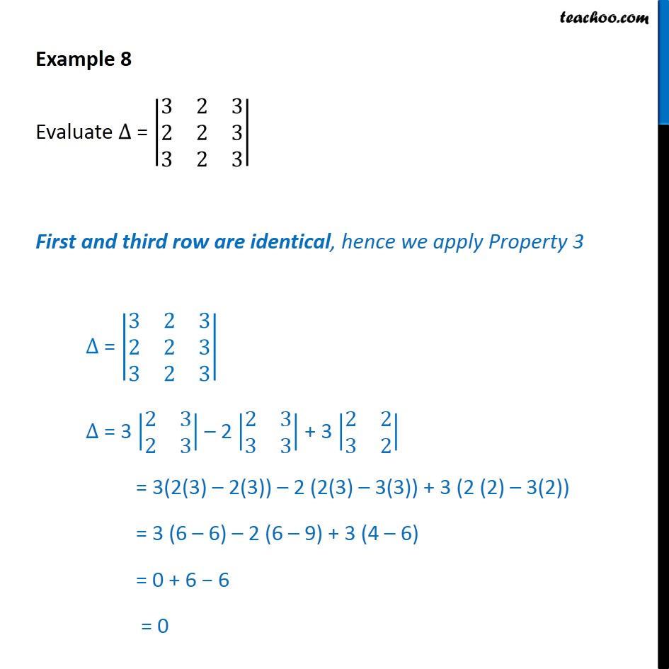 Example 8 - Evaluate determinant |3 2 3 2 2 3 2 3| - Class 12 - Examples