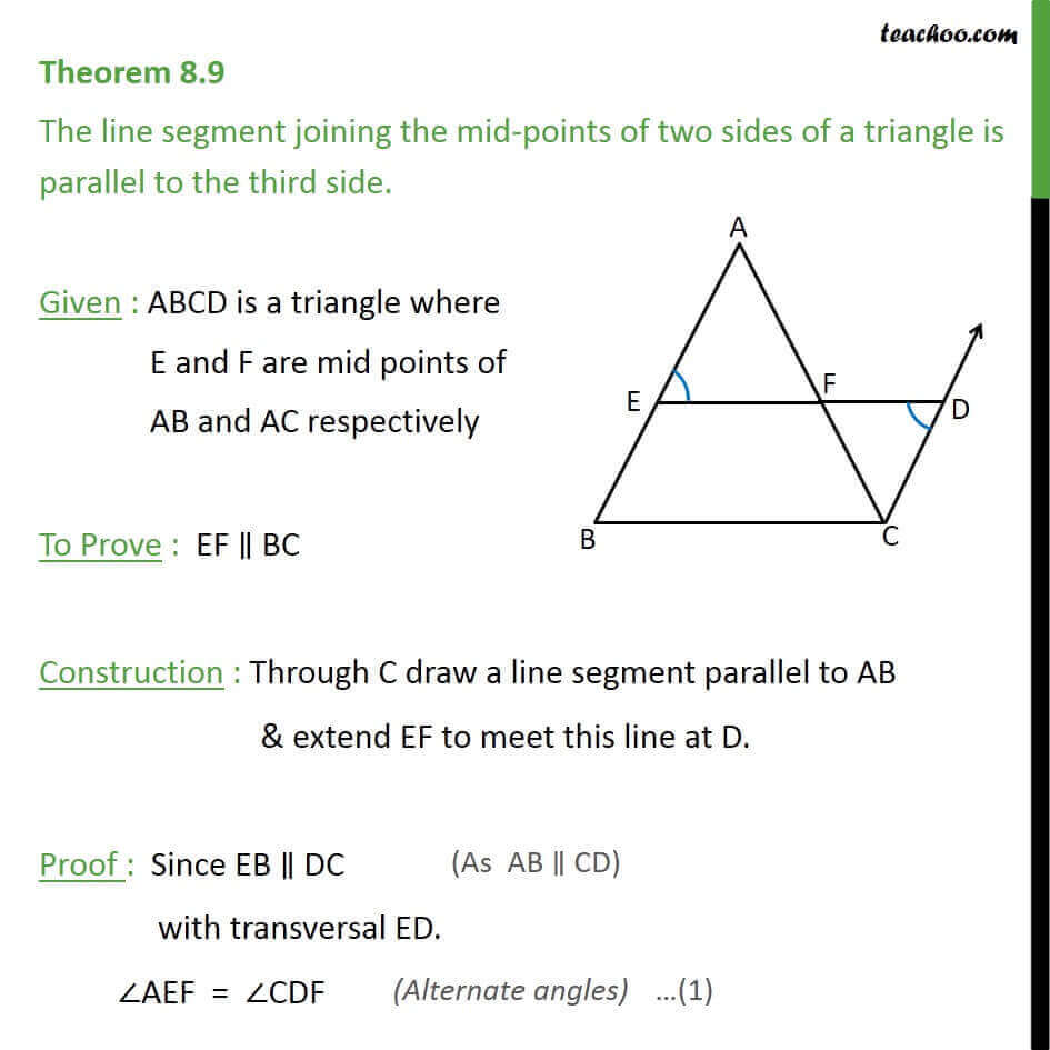 Theorem 8.9 - Class 9 - Line joining mid-points of 2 sides of triangle