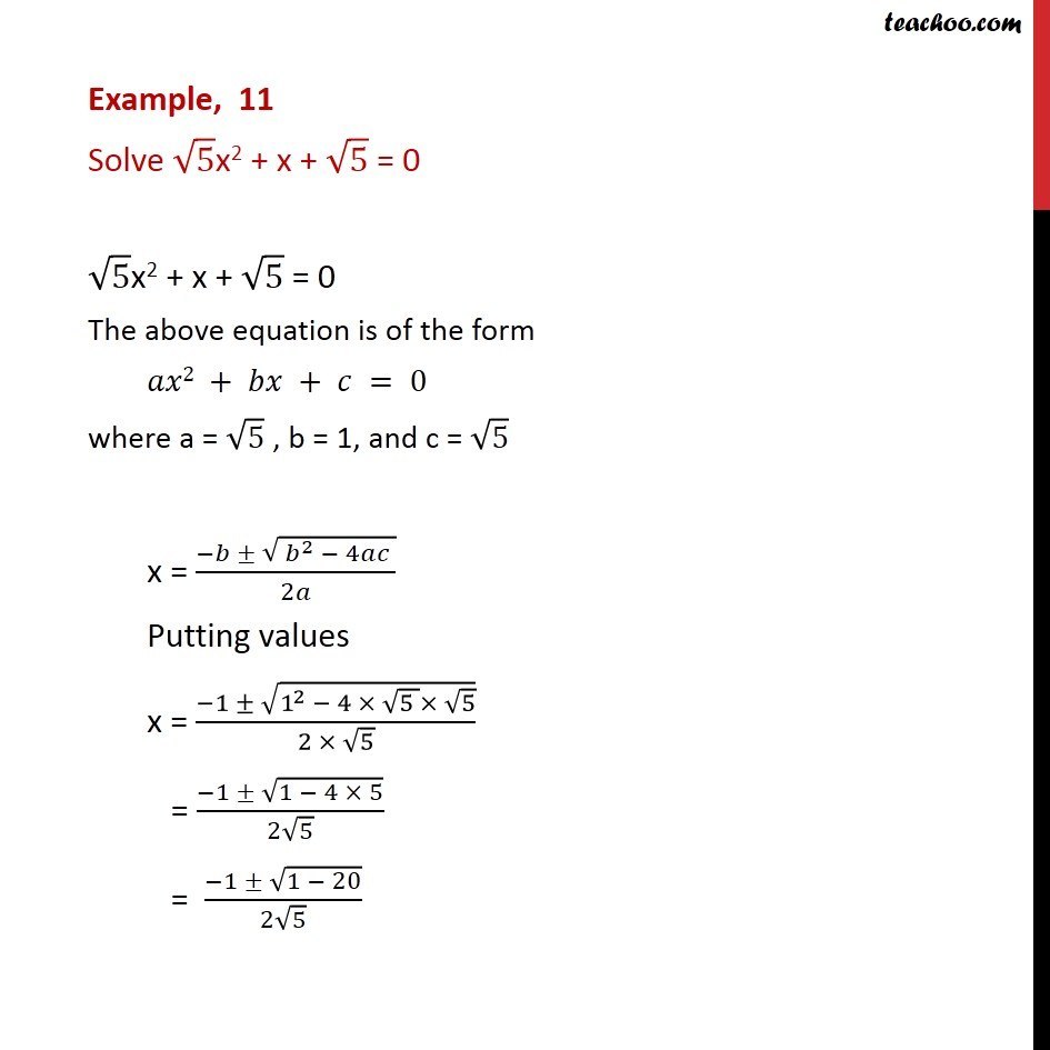 Question 5 - Chapter 5 Class 11 - Solve 5x2 + x + 5 - Examples