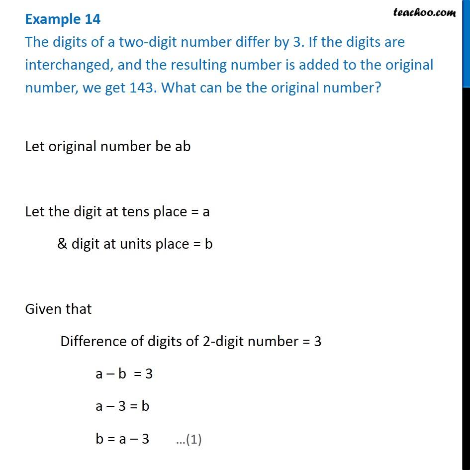 Example 14 - The digits of a two-digit number differ by 3. If digits