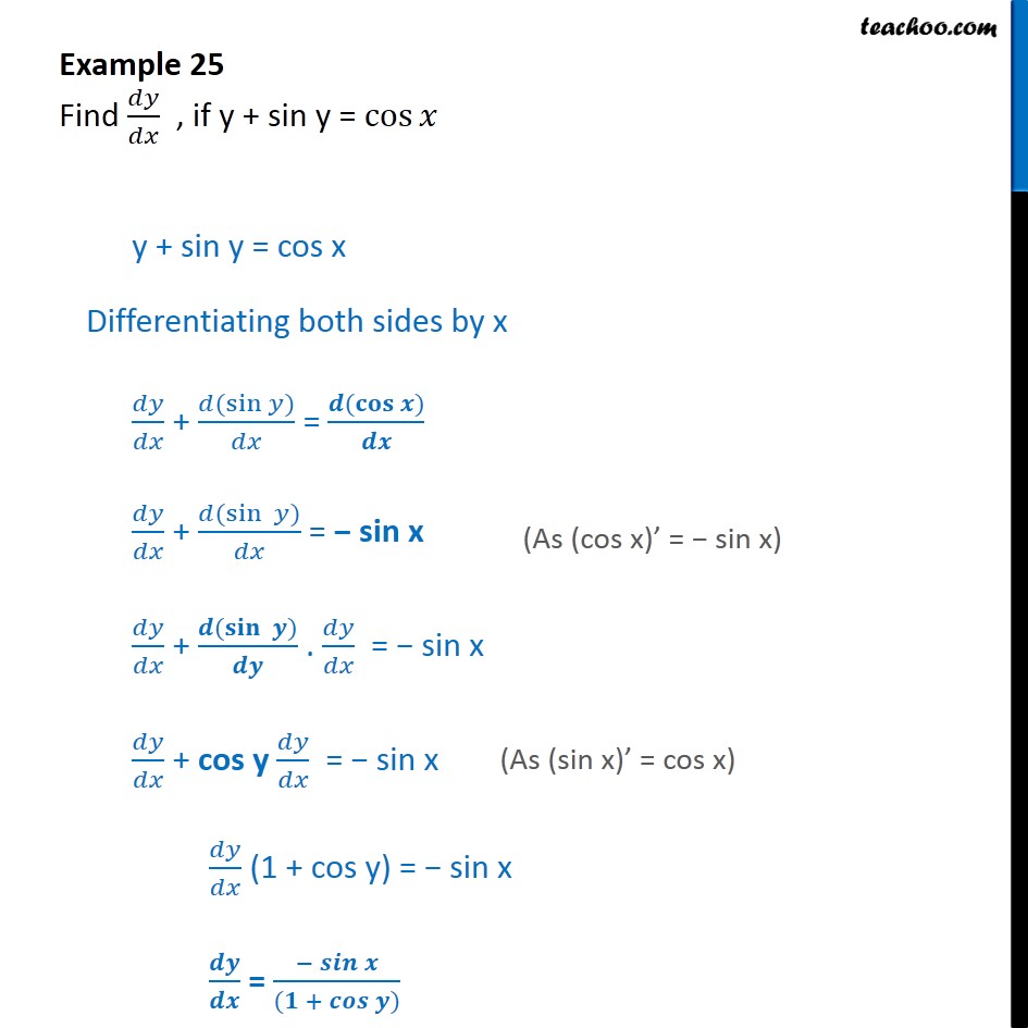 Example 25 Find Dy Dx If Y Sin Y Cos X Chapter 5 Class 12