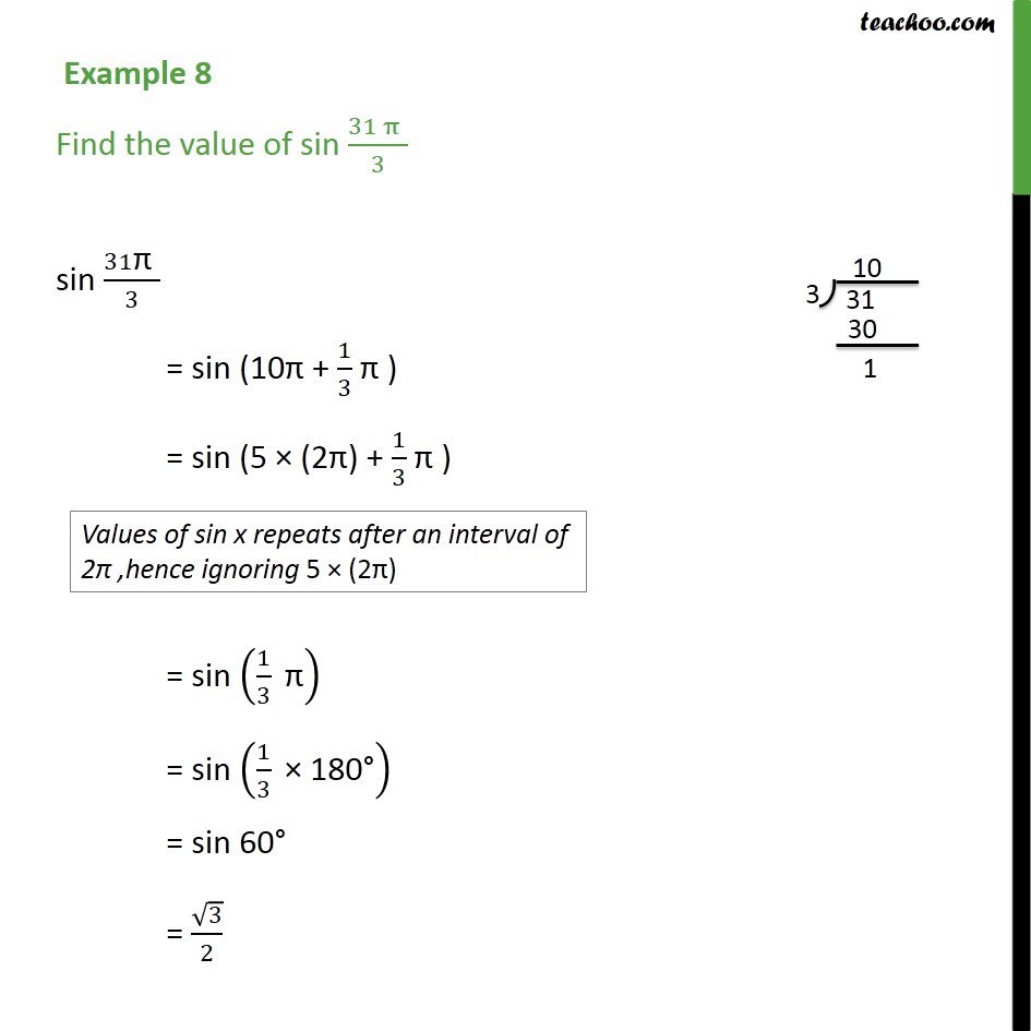 Example 8 - Find value of sin 31pi/3 - Chapter 3 Class 11 - Examples