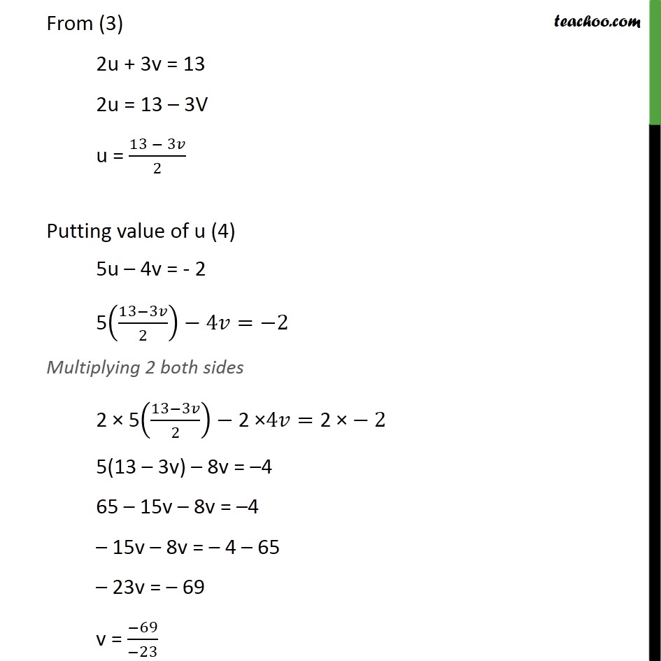 Example 17 - Solve: 2/x + 3/y = 13, 5/x - 4/y = -2 - Examples