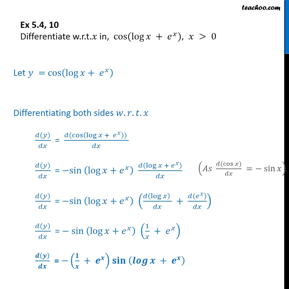 = y log2(e−x cos(πx)) ex) Chapter Ex (log 5.4,  cos x  10 CBSE 5    Differentiate