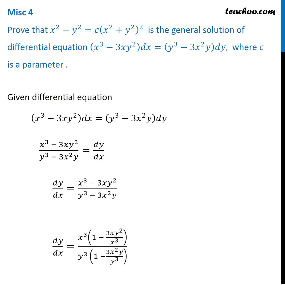 Misc 4 Prove X2 Y2 C X2 Y2 2 Is General Solution Of