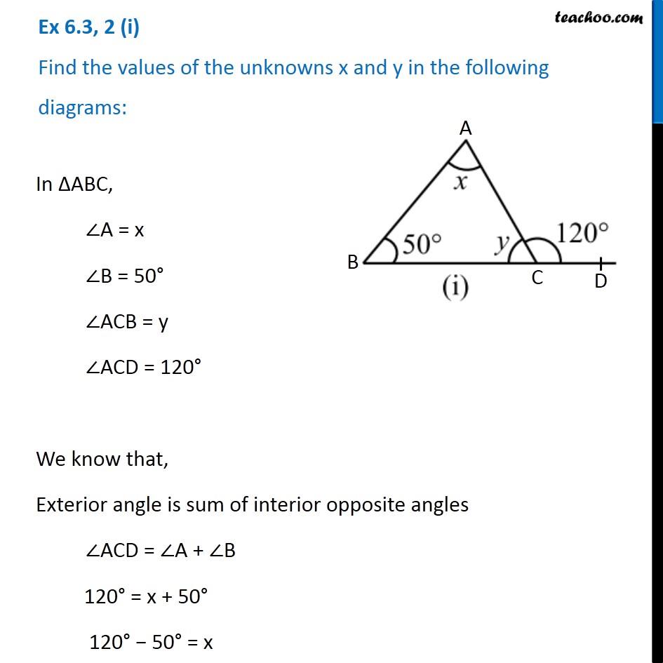 Ex 6.3, 2 Find the values of the unknowns x and y in the diagrams