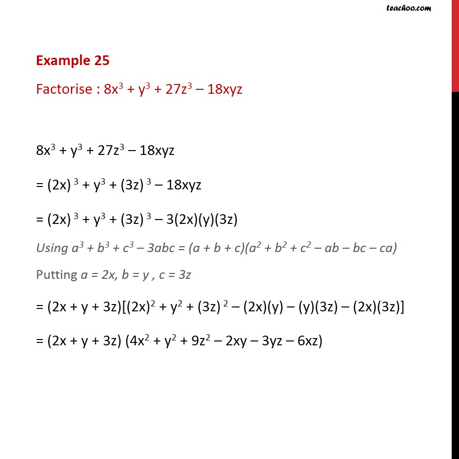 Example 25 - Factorise: 8x3 + y3 + 27z3 - 18xyz - Class 9 - Identity VIII