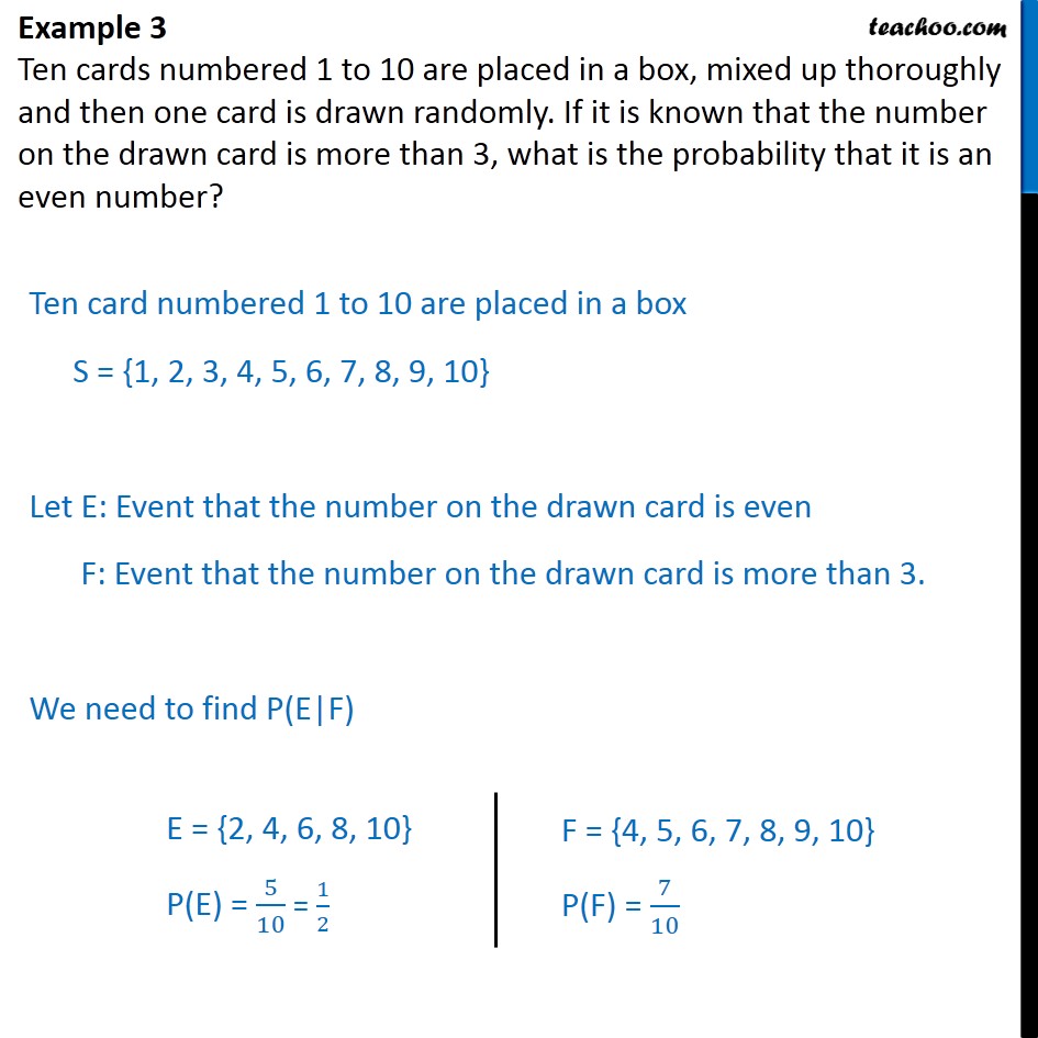Example 3 - Ten cards numbered 1 to 10 are placed in a box - Examples