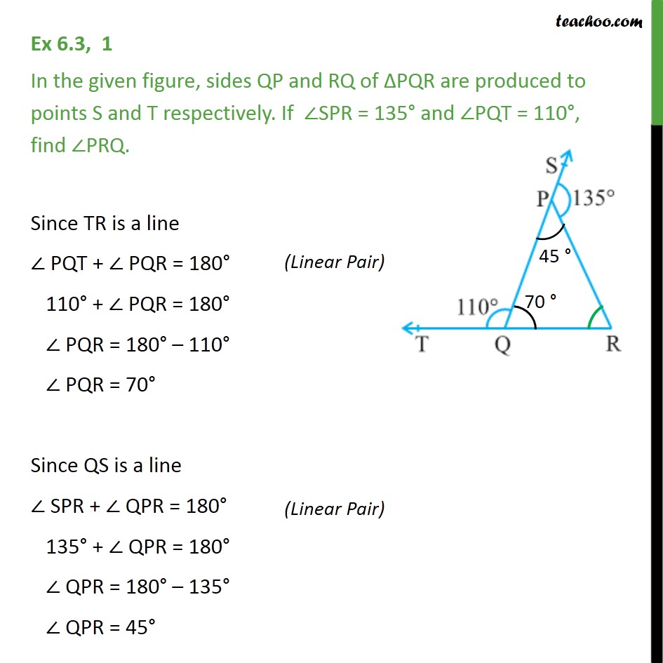 Ex 6.3, 1 - In figure, sides QP & RQ of ΔPQR are produced - Triangle - Problems