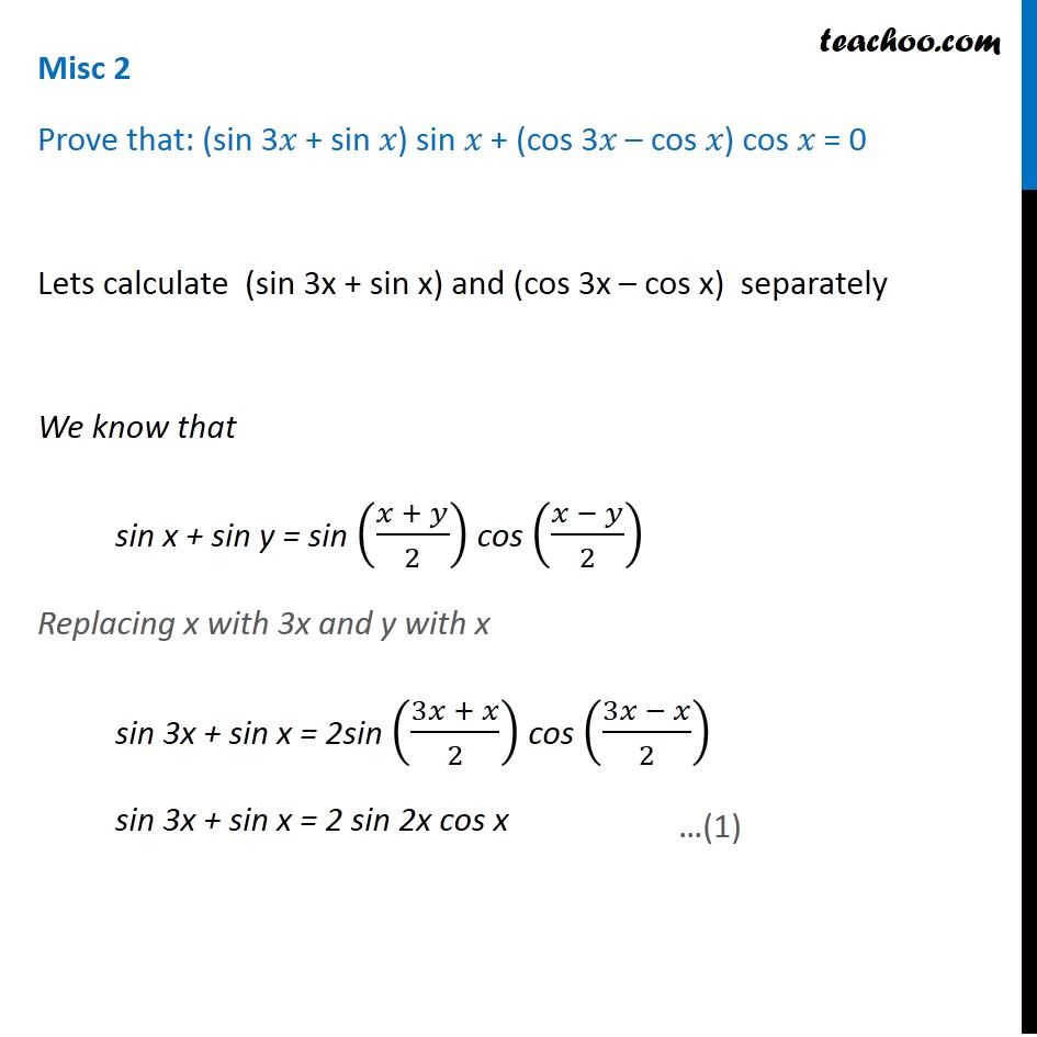Misc 2 - Prove (sin 3x + sin x) sin x + (cos 3x - cos x)