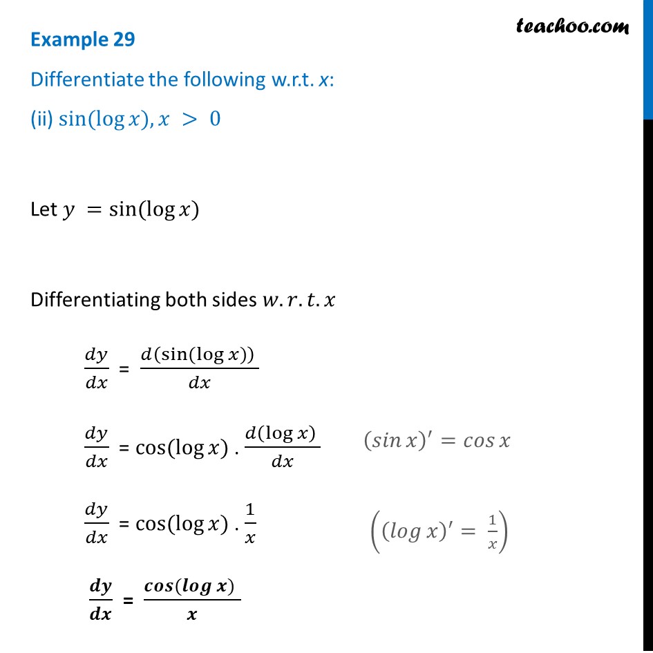 Example 26 (ii) - Differentiate sin (log x) - with Video - Teachoo