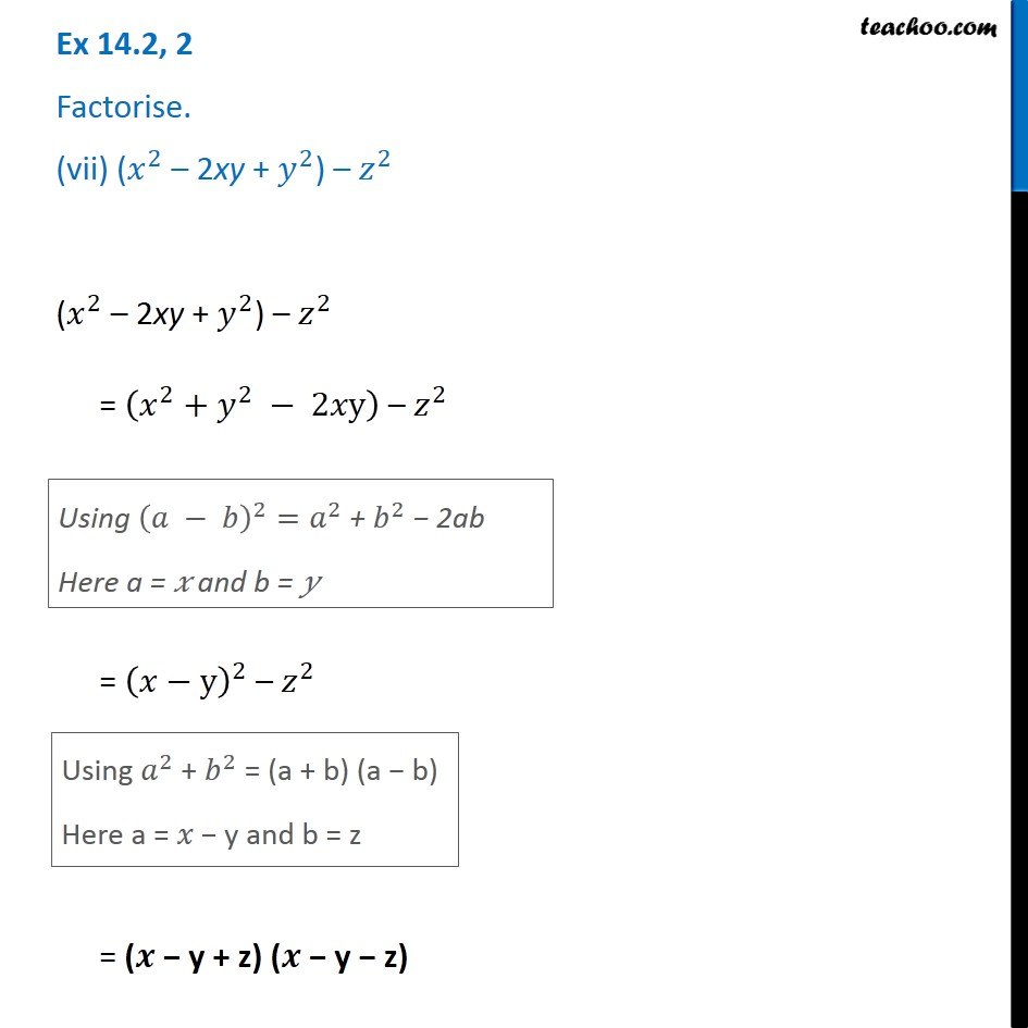 Ex 14 2 2 Vii Factorise X 2 2xy Y 2 Z 2