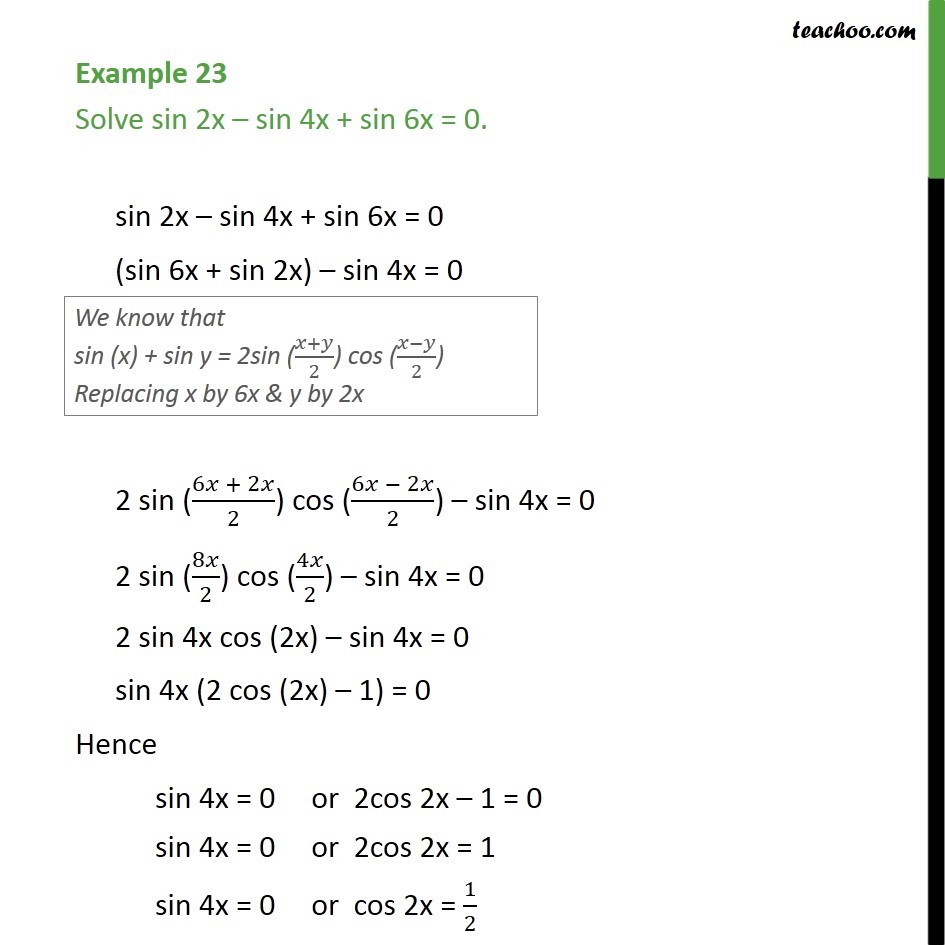 Example 23 Solve Sin 2x Sin 4x Sin 6x 0 Chapter 3 Examples