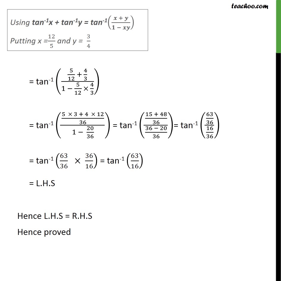 1/5 inverse multiplicative 1 Prove 7  sin 63/16  =  5/13 1 tan cos 1 Misc  3/5