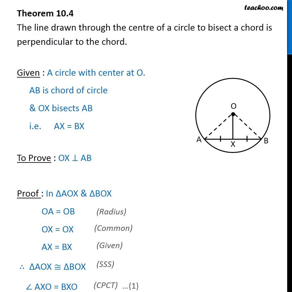 Theorem 10.4 - Line drawn through center of a circle to bisect a chord