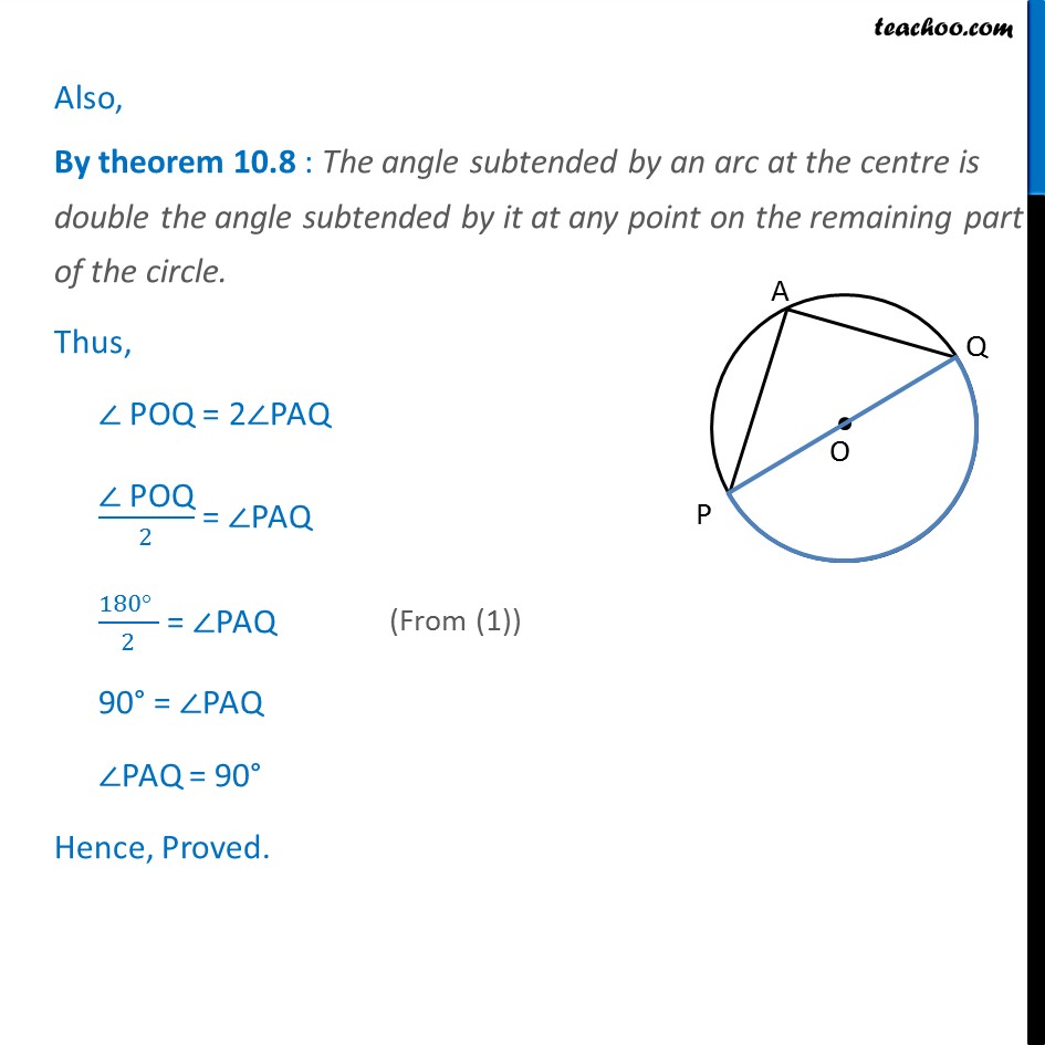 Theorem 10.8 - Class 9 - Angle subtended by arc at centre is double