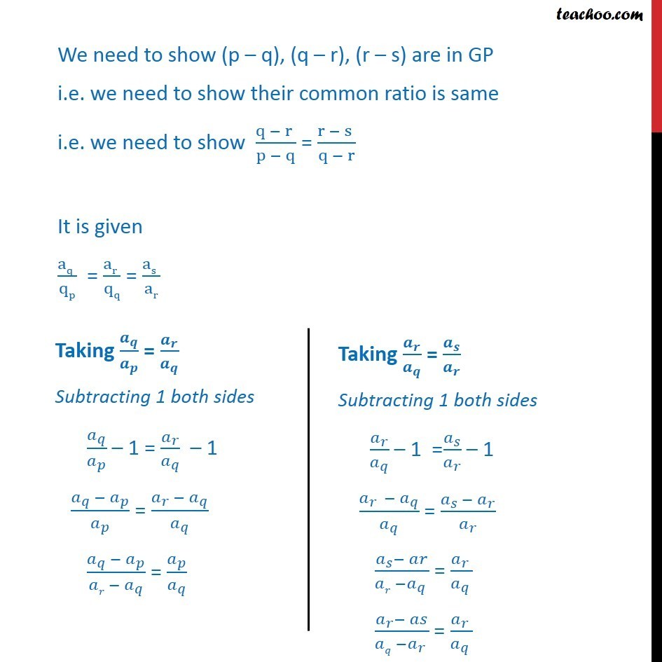 Example 21 - If Pth, Qth, Rth Sth Terms Of AP Are In GP - Examples