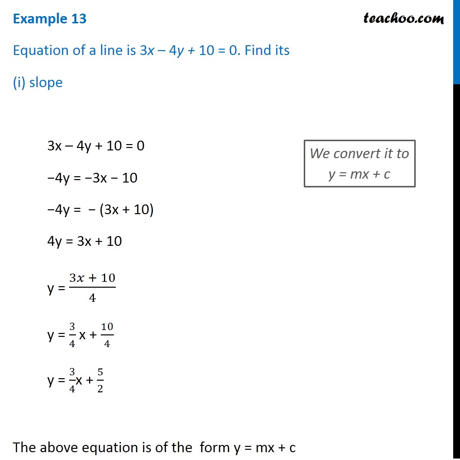 Example 13 Equation Of A Line Is 3x 4y 10 0 Find