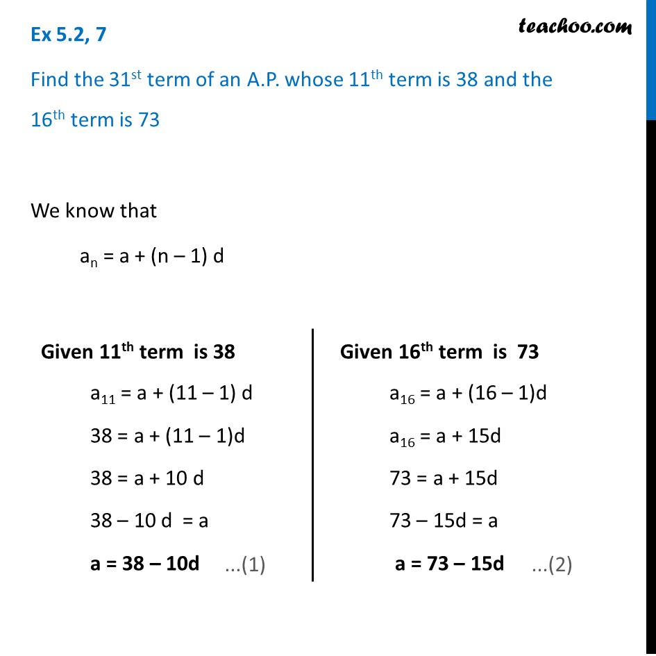Ex 5.2, 7 - Find 31st term of an A.P. whose 11th term - Ex 5.2