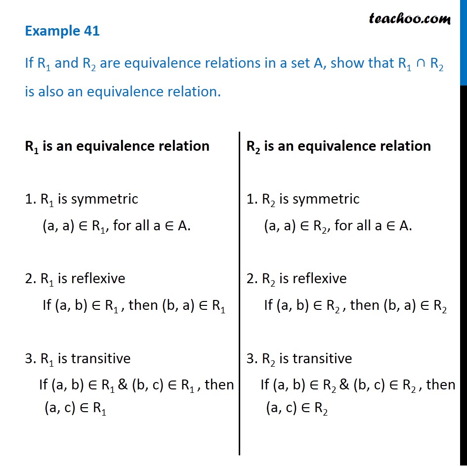 Example 18 - If R1, R2 Are Equivalence Relations In Set A