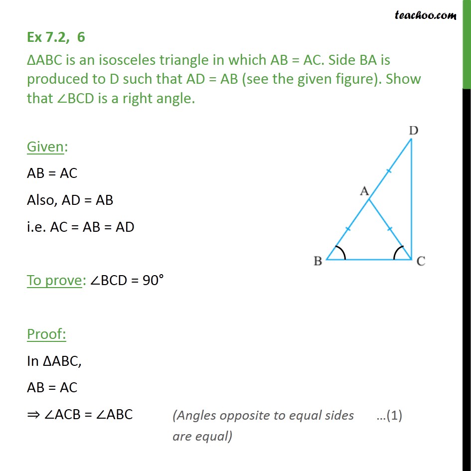 Ex 72 6 Abc Is An Isosceles Triangle In Which Ab Ac 8029