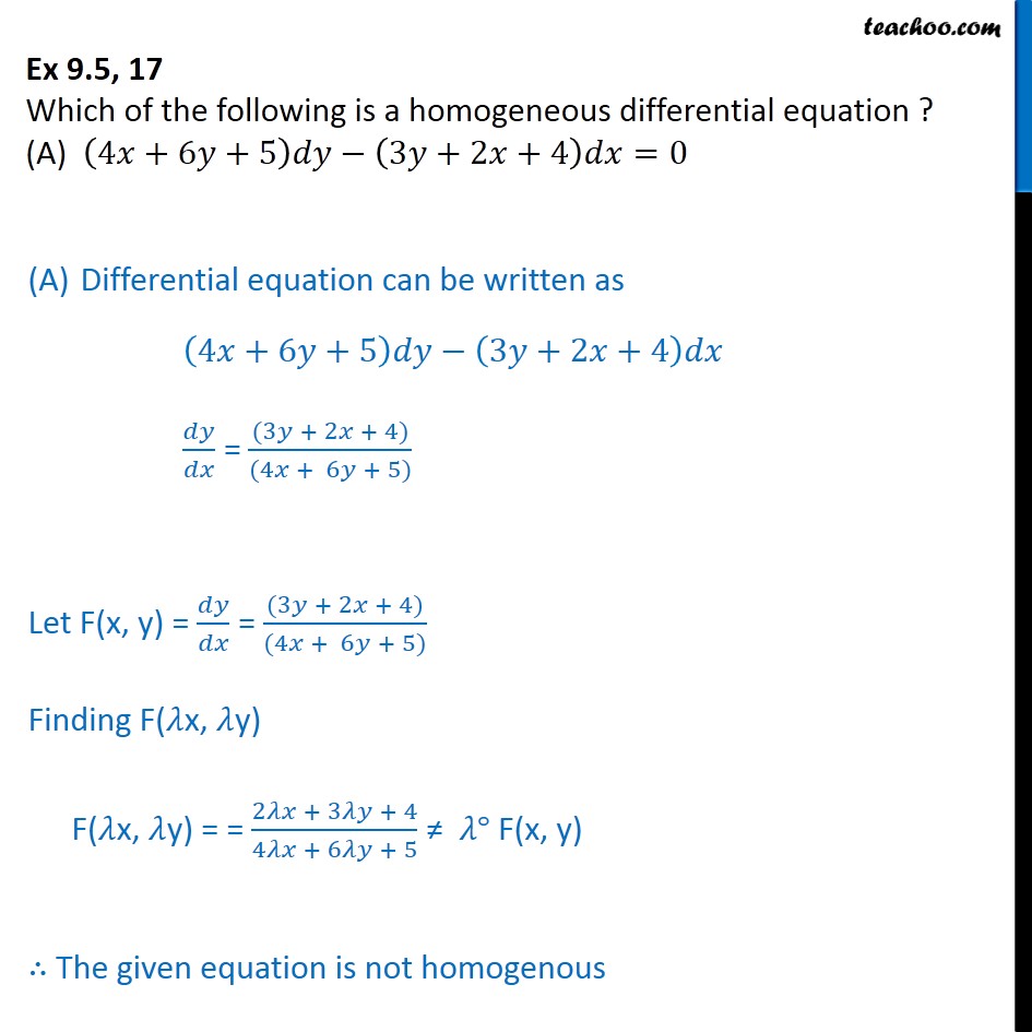 Ex 9.5, 17 - Which is a homogeneous differential equation