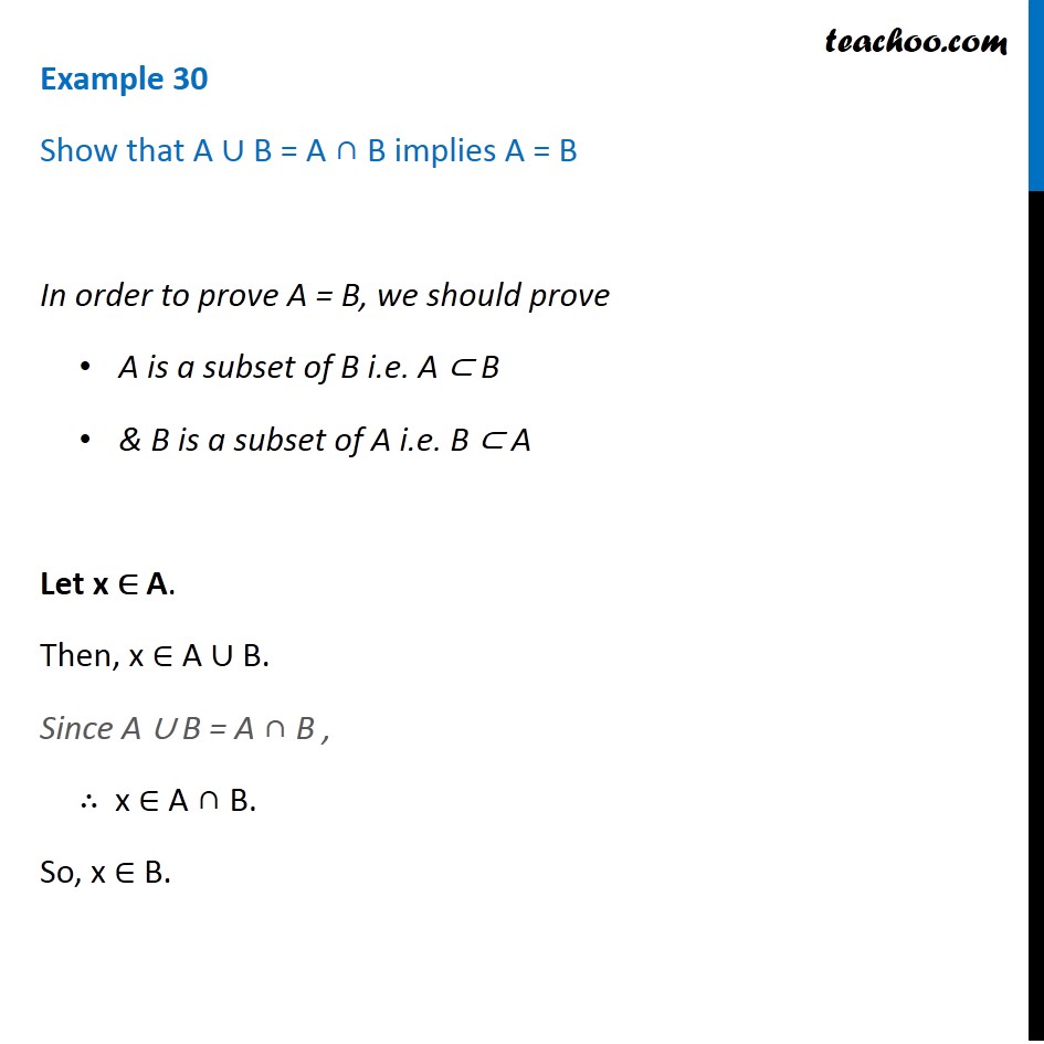 Example 30 - Show that A U B = AB implies A = B - Chapter 1 Sets