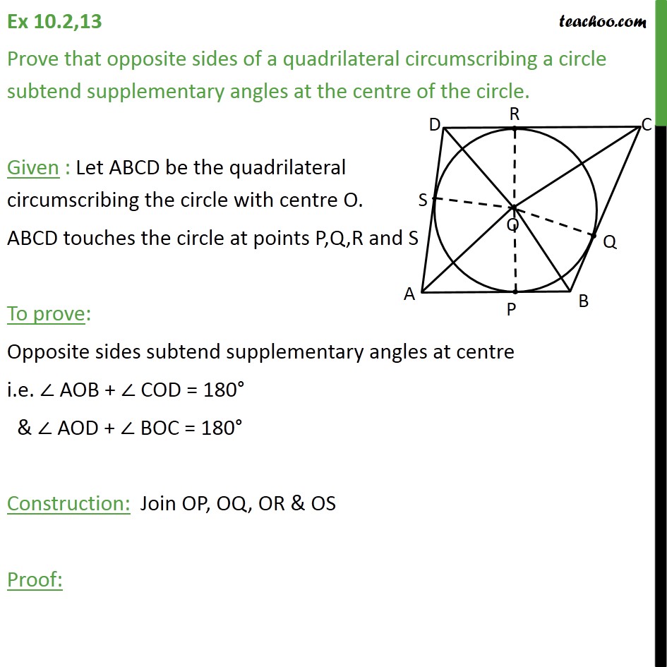 Ex 10.2, 13 - Prove that opposite sides of a quadrilateral