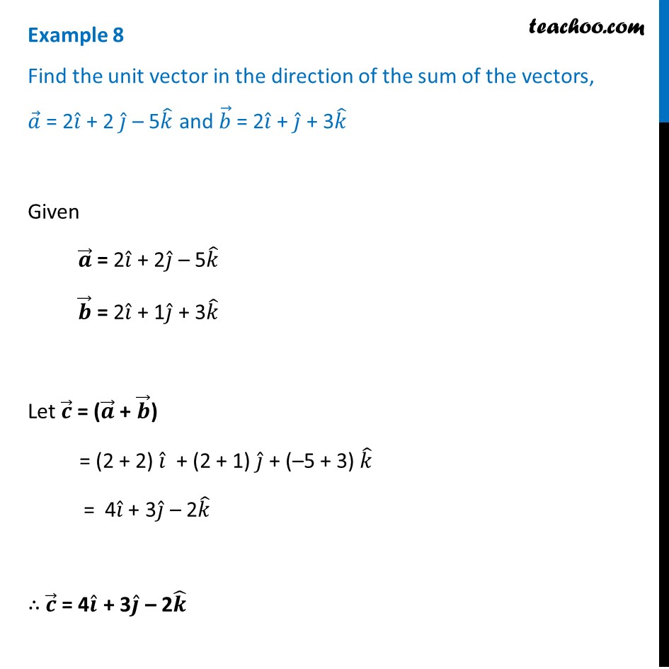 Example 8 Find Unit Vector In Direction Of Sum Of Vectors 6120