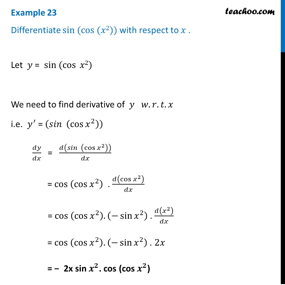 Question 2 - Differentiate sin (cos (x^2)) - Teachoo - Examples