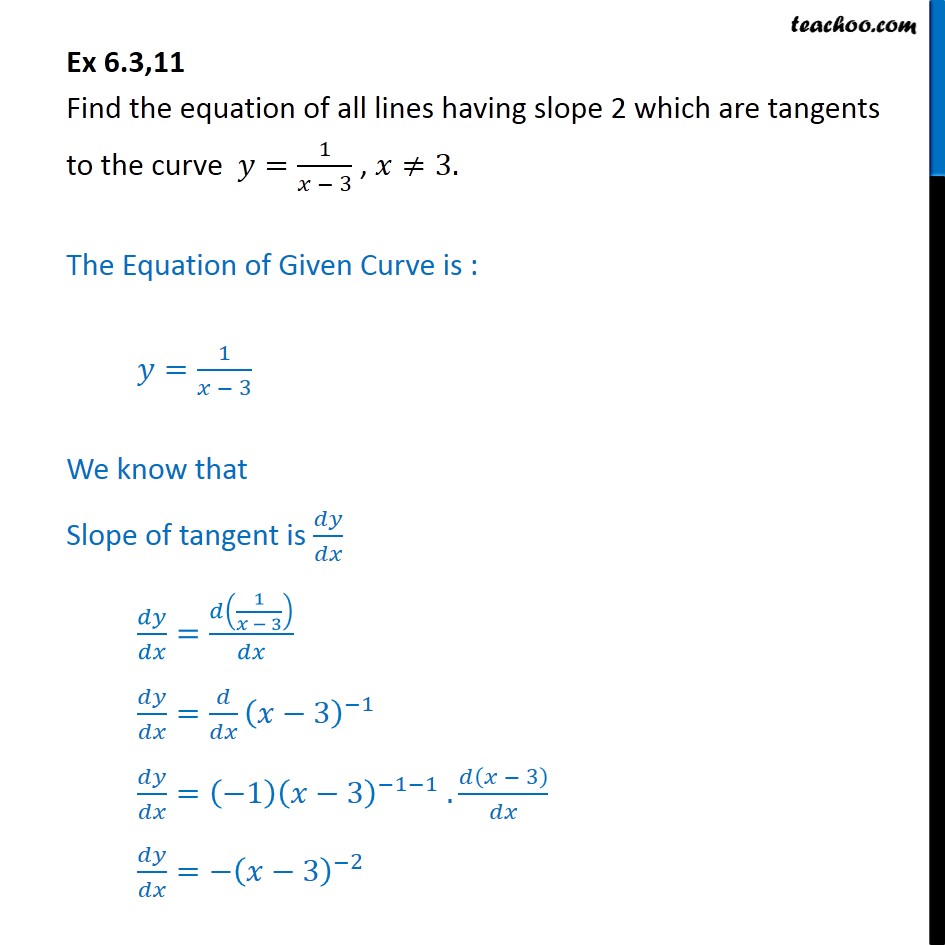 Ex 6.3, 11 - Find equation of all lines having slope 2 which