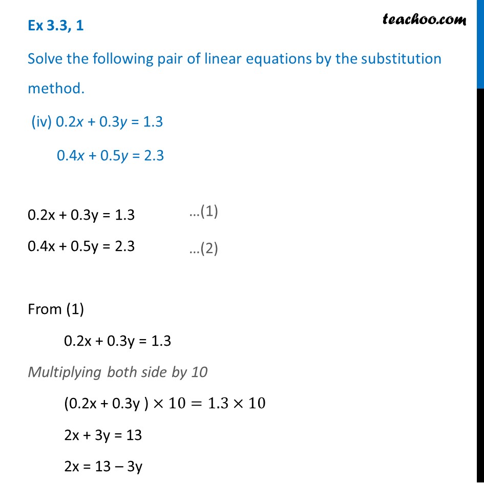 Solve 0 2x 0 3y 1 3 0 4x 0 5y 2 3 By Substitution Teachoo