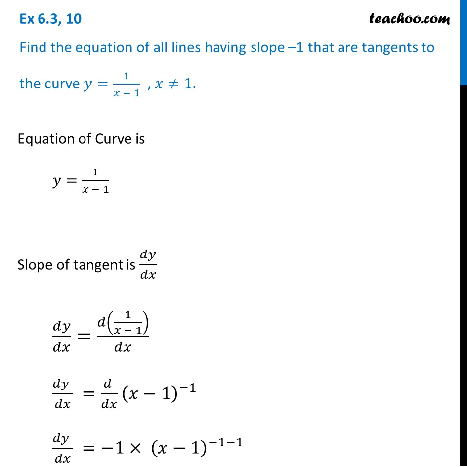 Ex 6.3, 10 - Find equation of all lines having slope -1 - Ex 6.3