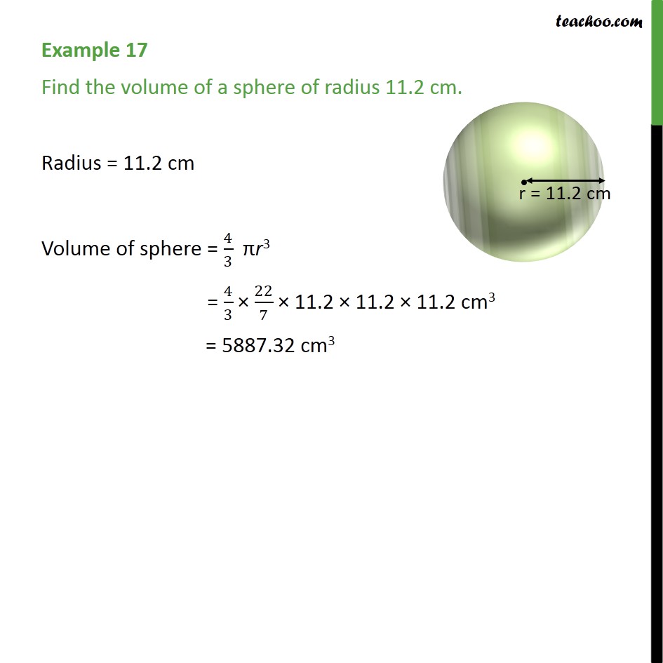 Example 17 - Find volume of a sphere of radius 11.2 cm - Volume Of Sphere