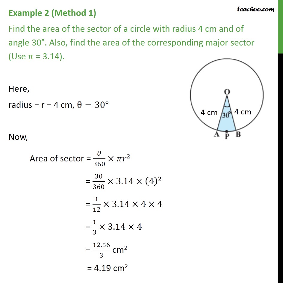 Example 2 Find Area Of Sector Radius 4 Cm Angle 30 Examples