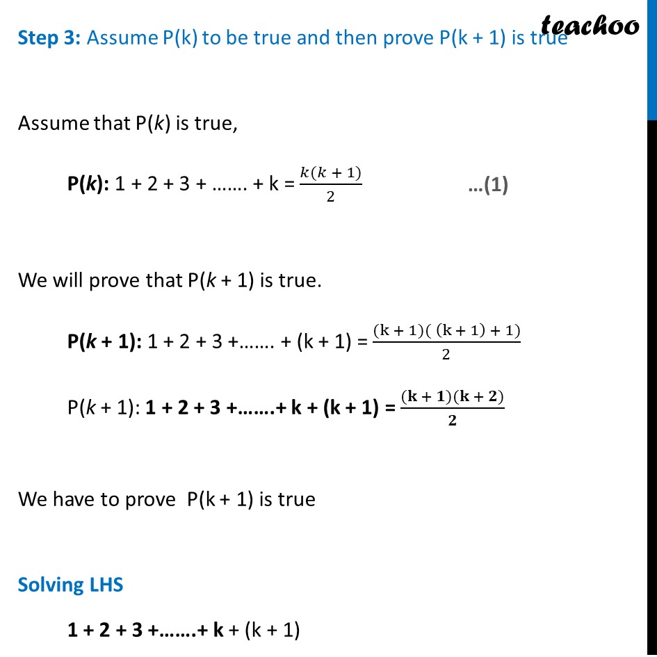 Prove 1 + 2 + 3 ... + N = N(n+1)/2 - Mathematical Induction