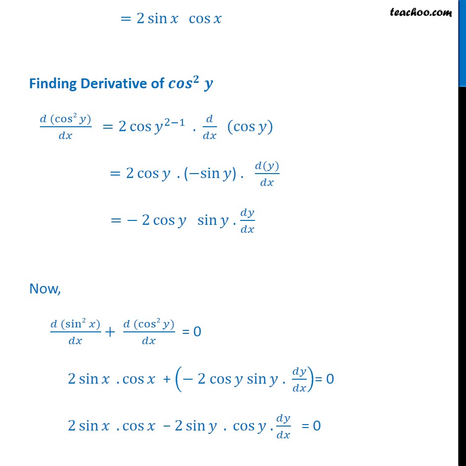 Ex 5.3, 8 - Find dy/dx in, sin2 x + cos2 y = 1 - Class 12