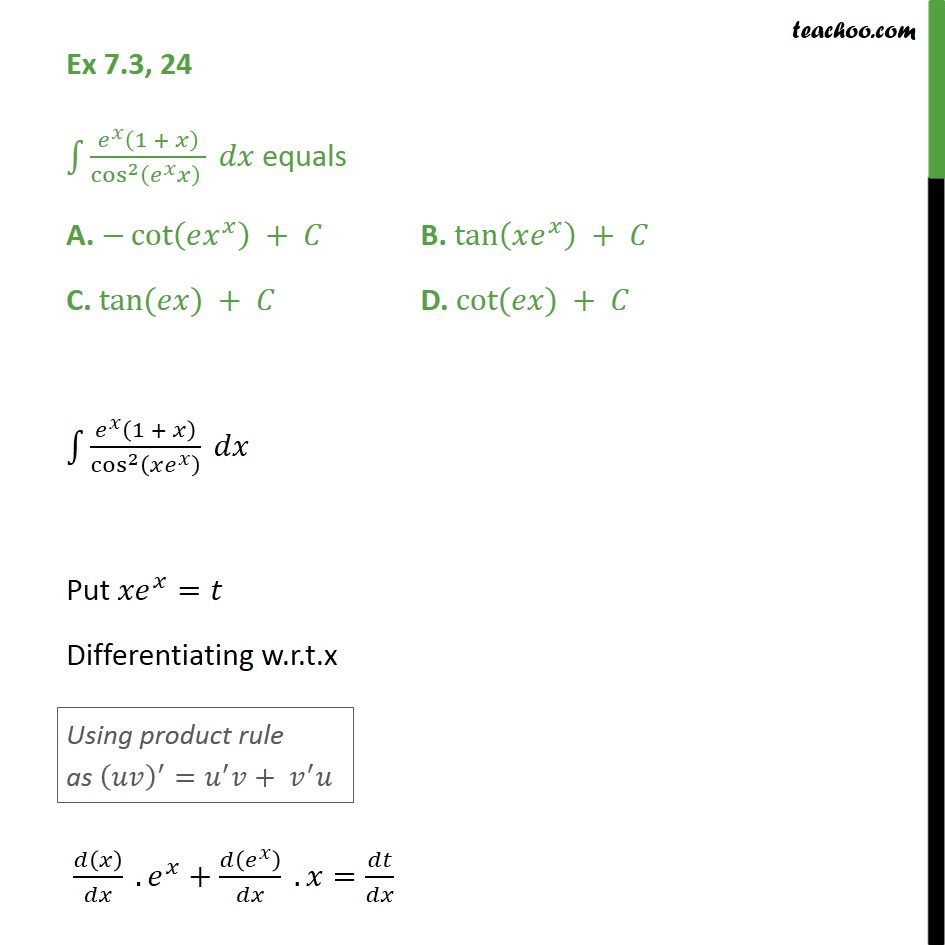 class exam cbse maths x news dx 7.3,  ex x) (ex 24 x)  (1   Integration equals / cos2 Ex