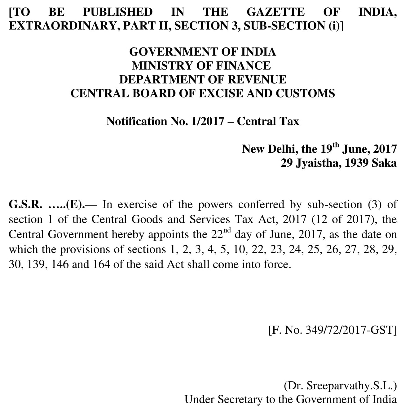 new-sections-come-into-force-notification-1-2017-latest-gst-notifica