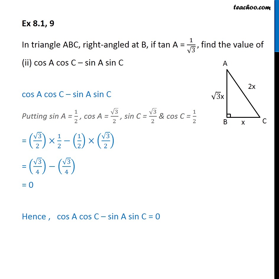 Ex 8.1, 9 - Chapter 8 Class 10 Introduction to Trignometry - Part 5