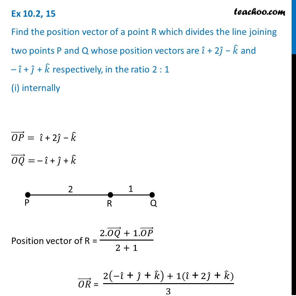 Ex 10.2, 15 - Find position vector of a point R divides line