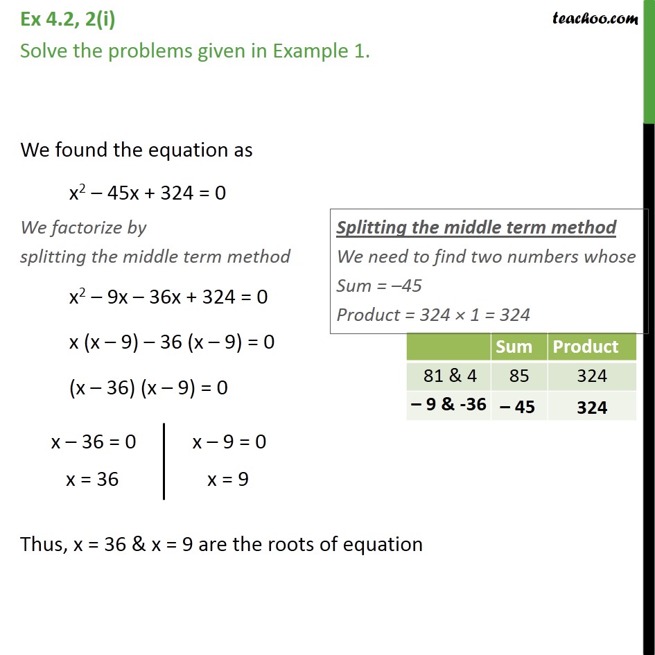 solve the problem given in example 1 class 10