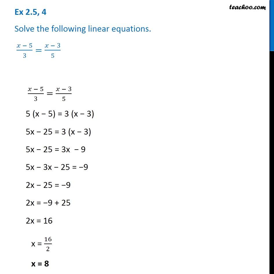 Ex 2 5  4 Solve x  5  3  x  3  5  Chapter 2 Class 8 Teachoo