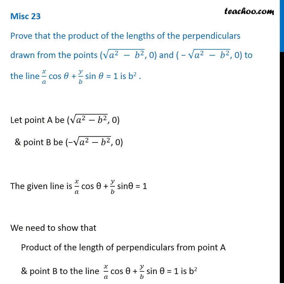 Misc 23 - Prove that product of lengths of perpendiculars