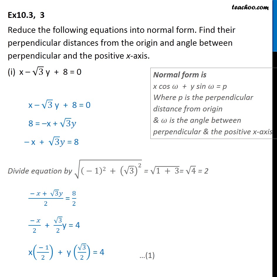 Ex 10.3, 3 - Reduce equations into normal form - Class 11 - Ex 10.3