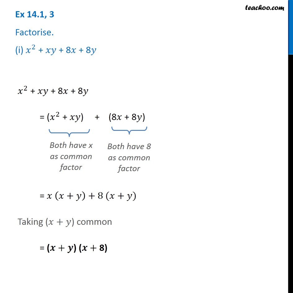 Ex 14 1 3 I Factorise X 2 X Y 8x 8y Ex 14 1