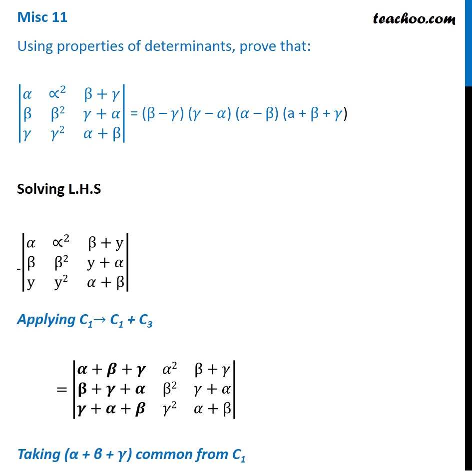 Misc 11 - Using properties of determinants - Determinants