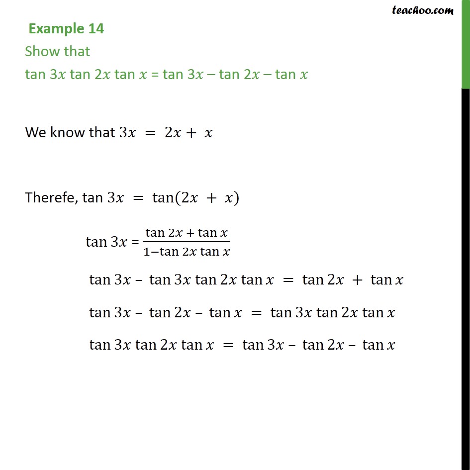 Example 14 - Show tan 3x tan 2x tan x = tan 3x - tan 2x - tan x - Examples